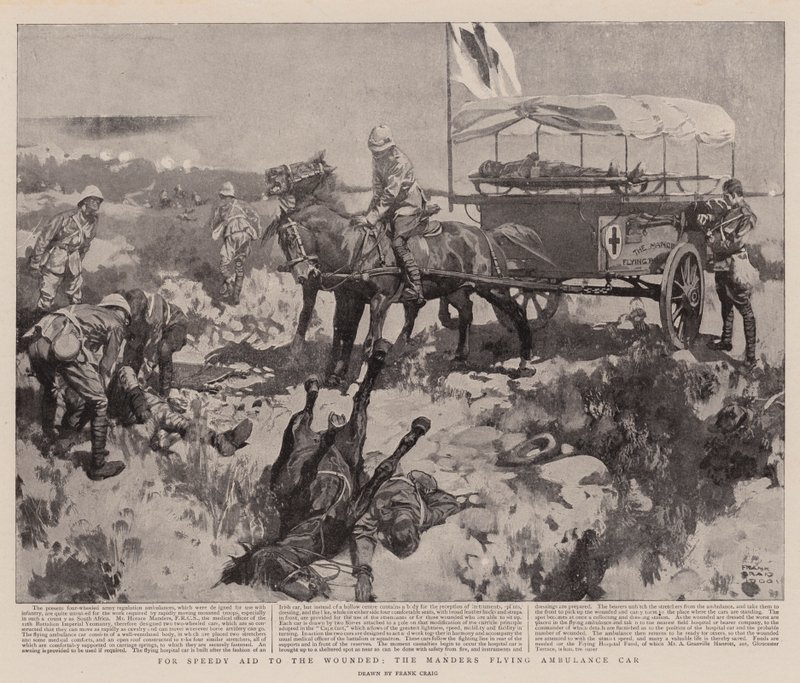 Yaralılara Hızlı Yardım İçin, Manders Uçan Ambulans Arabası (lito) by Frank Craig