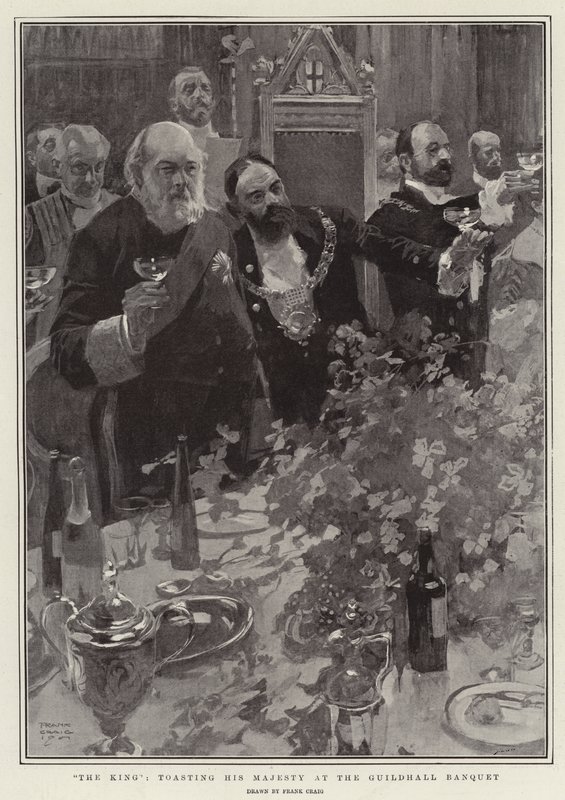 Kral, Guildhall Ziyafetinde Majestelerini İçerken by Frank Craig
