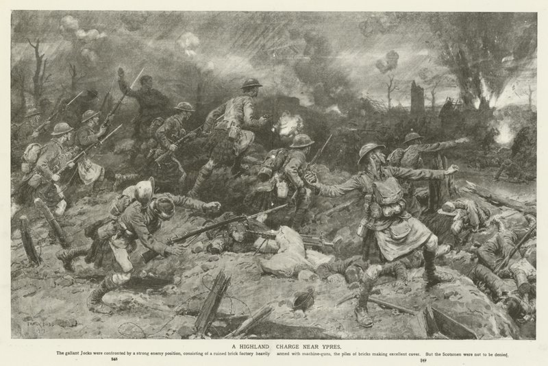 A Highland Charge near Ypres, World War I  by Frank Dadd