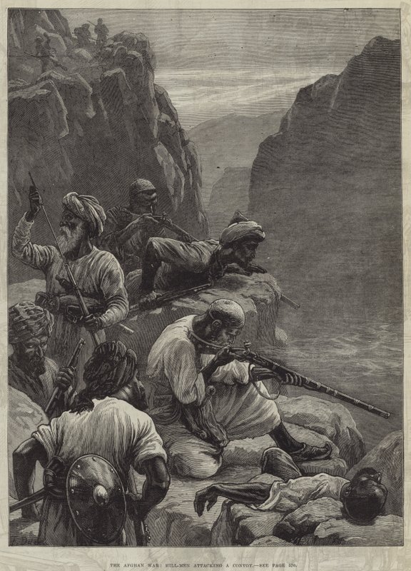 Afgan Savaşı, Hill-Men bir konvoya saldırıyor by Frank Dadd