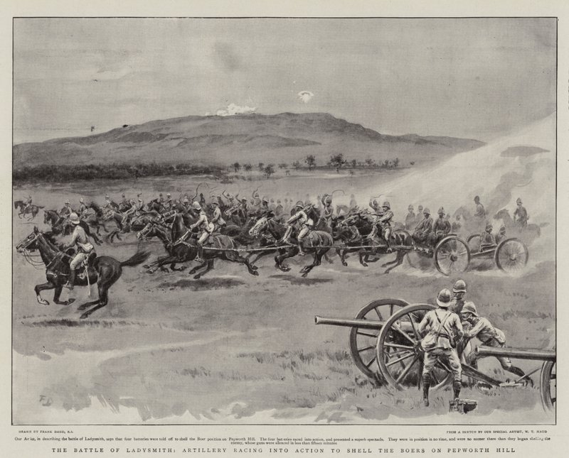 Ladysmith Savaşı, Topçu, Pepworth Tepesi'nde Boers'ı bombalamak için Eyleme geçiyor by Frank Dadd