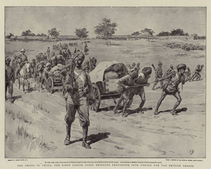 Çin'deki Kriz, İngiliz Birlikleri için Pekin'e Hükümler Getiren Birinci Coolie Kolordusu by Frank Dadd