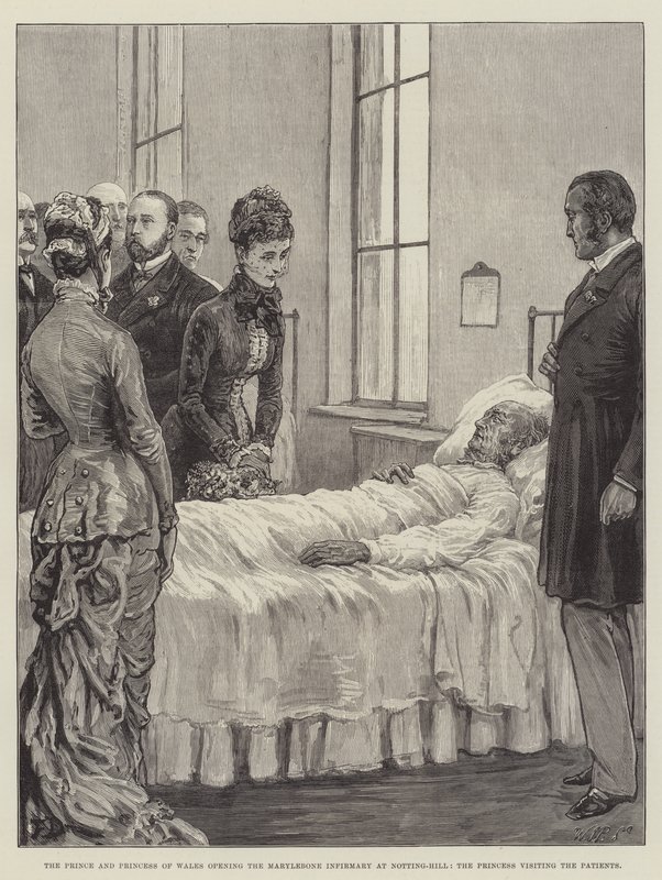Galler Prensi ve Prensesi, Notting-Hill'deki Marylebone Revirini açarken, Prenses Hastaları ziyaret ediyor by Frank Dadd