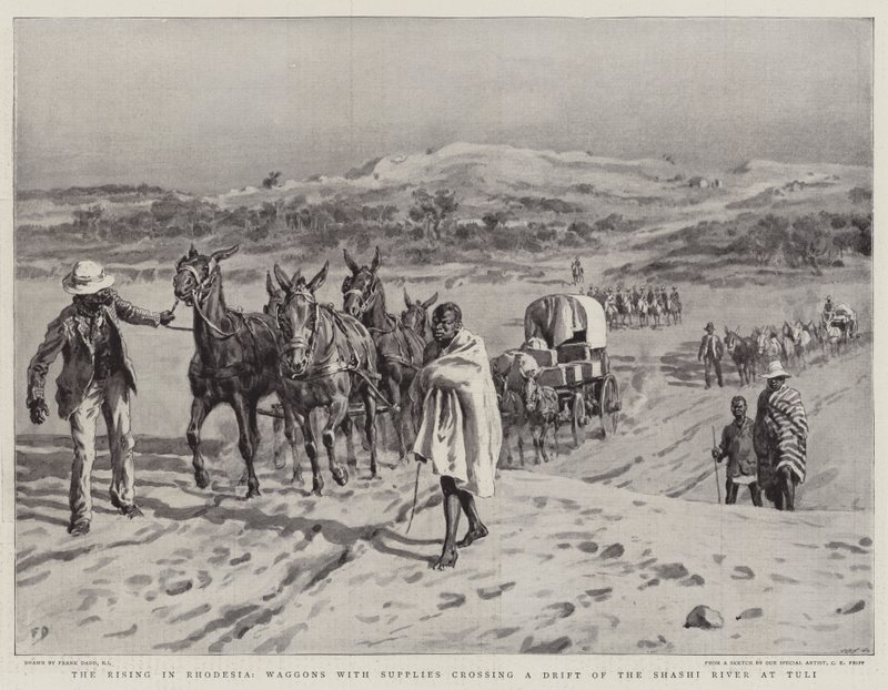 Rodezya'da Yükselen, Malzemeli Arabalar Tuli'de Shashi Nehri'nin Akıntısını Geçiyor by Frank Dadd