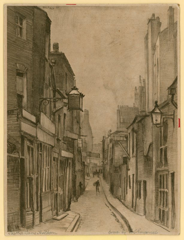 Leather Lane, Holborn, Londra taslağı (gravür) by Frank Lewis Emanuel