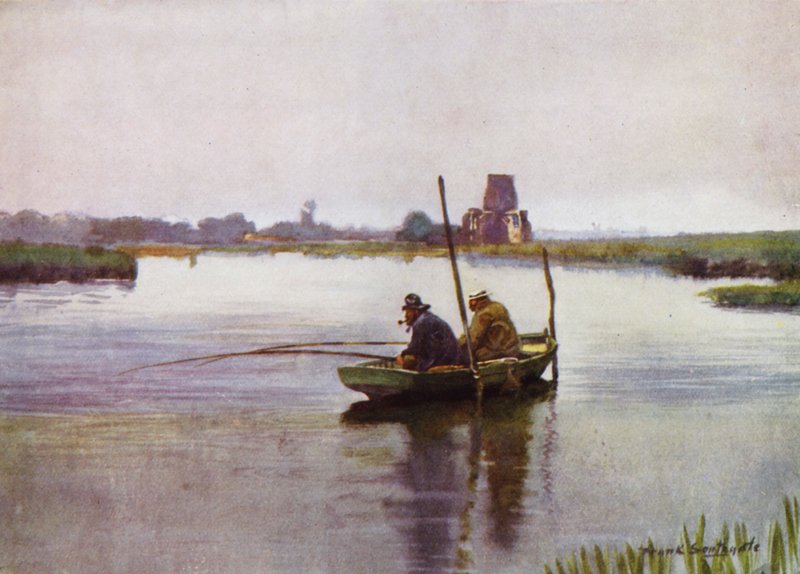 Norfolk Broads: St Benet Manastırı yakınında Çipura Balıkçılığı (renkli taş) by Frank Southgate