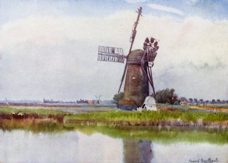 Norfolk Broads: Stokesby üzerinde Mill Country (renkli taş) by Frank Southgate