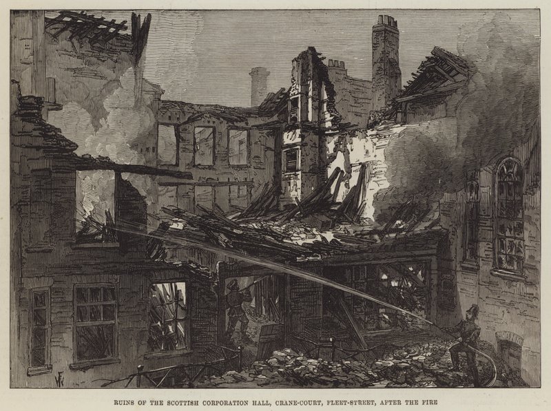 Yangından sonra İskoç Corporation Hall, Crane-Court, Fleet-Street kalıntıları by Frank Watkins