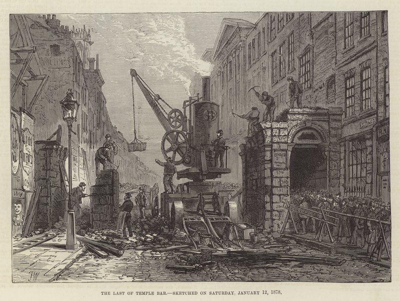 12 Ocak 1878 Cumartesi günü çizilen Temple Bar'ın Sonu by Frank Watkins