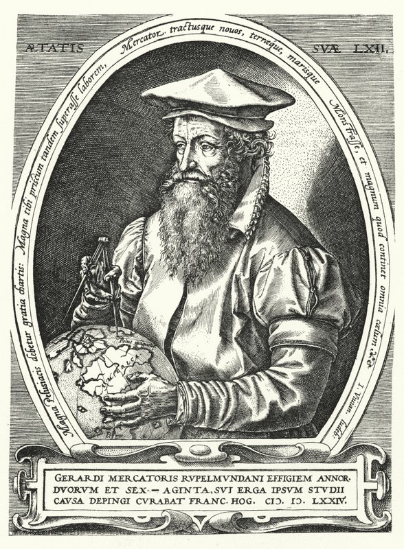 Gerardus Mercator, Flaman haritacı, coğrafyacı ve kozmograf (gravür) by Franz (after) Hogenberg