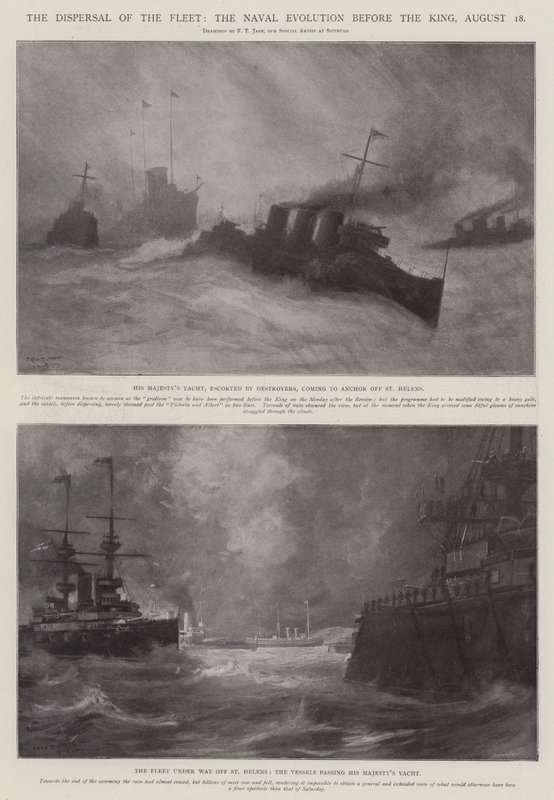 The Dispersal of the Fleet, the Naval Evolution before the King, 18 August  by Fred T. Jane
