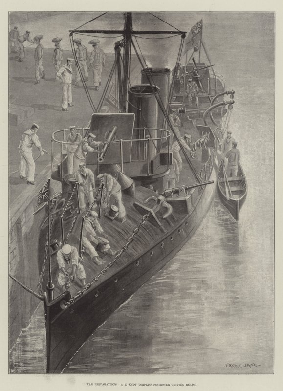 Savaş Hazırlıkları, 27 Knot Torpido-Destroyer hazırlanıyor by Fred T. Jane