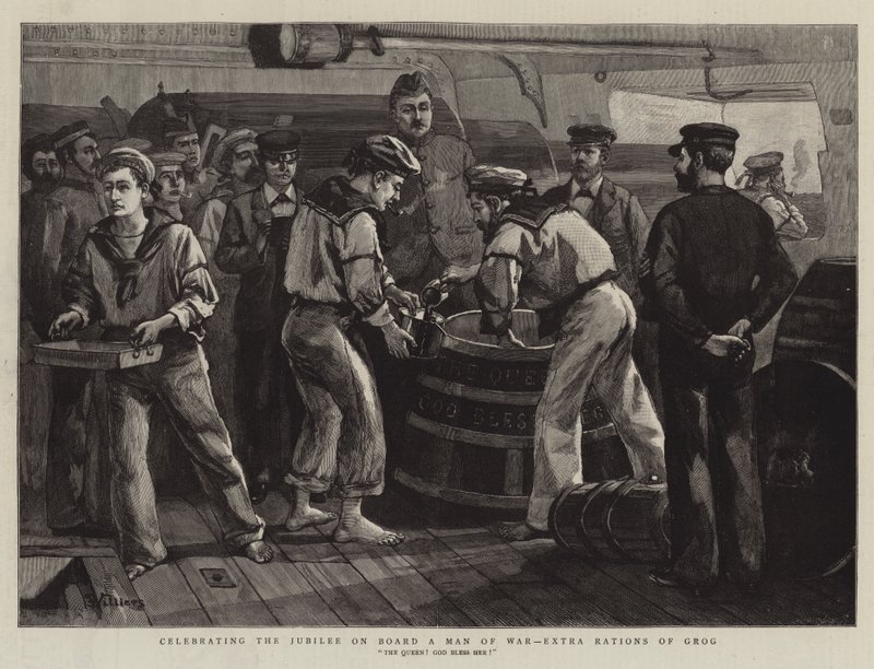 Bir Savaş Adamı Gemisinde Jübile'yi Kutlamak, Grog'un Ekstra İkramiyeleri by Frederic Villiers