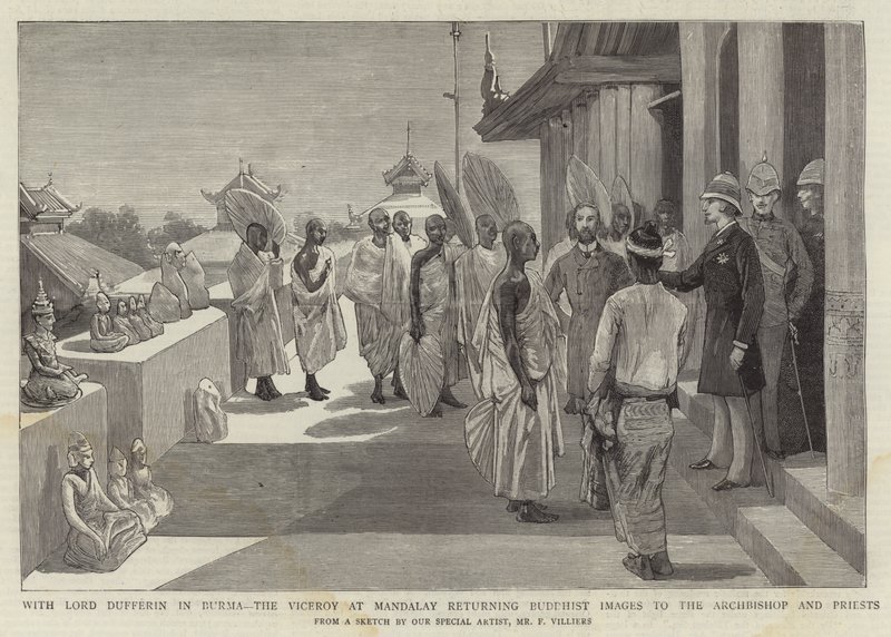 Lord Dufferin Burma'dayken, Mandalay'daki Vali, Budist Görüntüleri Başpiskopos ve Rahiplere geri veriyor by Frederic Villiers