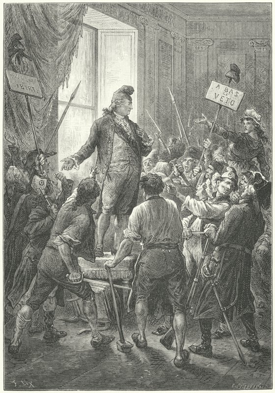 Louis XVI Tuileries Sarayı'nı işgal ettikten sonra sans-culottes tarafından bir Frig şapkası takmaya zorlandı by Frederic Theodore (after) Lix