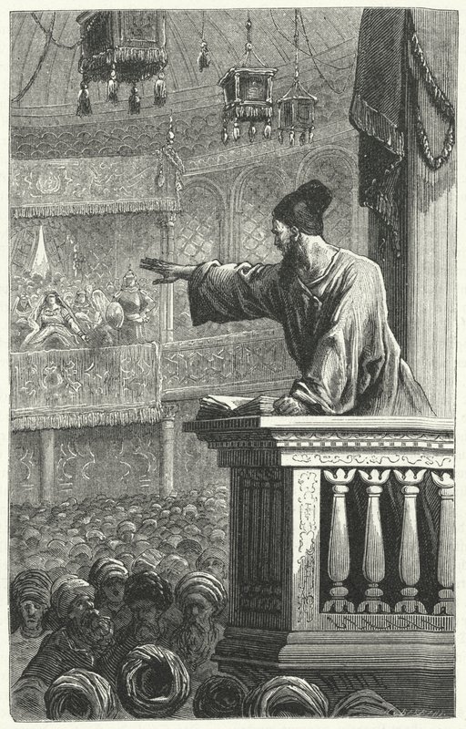 Kuran okuyan bir imam (gravür) by Frederic Theodore Lix