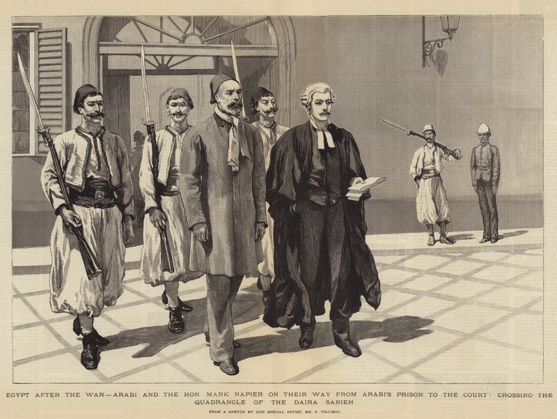 Savaştan Sonra Mısır, Arabi ve Saygıdeğer Mark Napier, Arabi Hapishanesinden Mahkemeye Yollarında Daira Sanieh Dörtgenini geçerek by Frederic Villiers