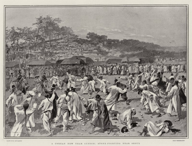 Bir Corean Yeni Yıl Geleneği, Seul yakınlarında Taş Dövüşü by Frederic de Haenen