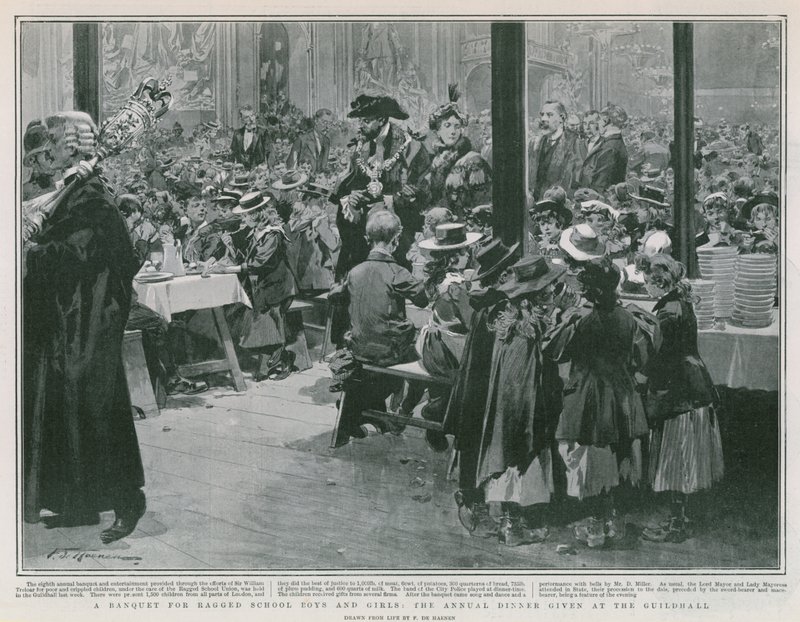 Ragged School Boys and Girls (lito) için bir ziyafet by Frederic de Haenen