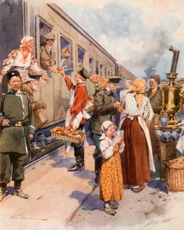 Bir Ülke Tren İstasyonunda Çay Satıcıları by Frederic de Haenen
