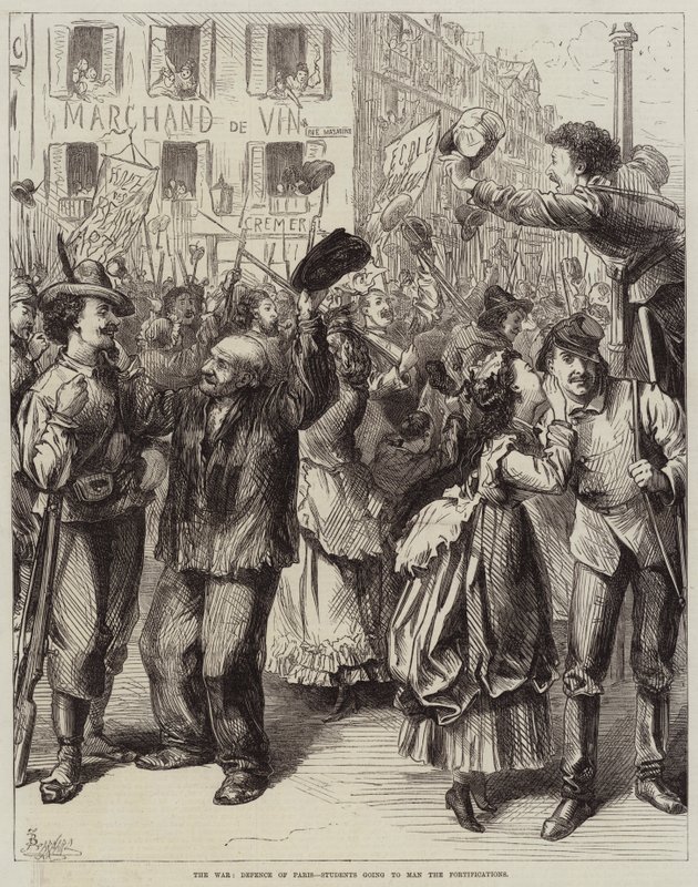 Savaş, Paris'in Savunması, Tahkimatları adam edecek öğrenciler by Frederick Barnard