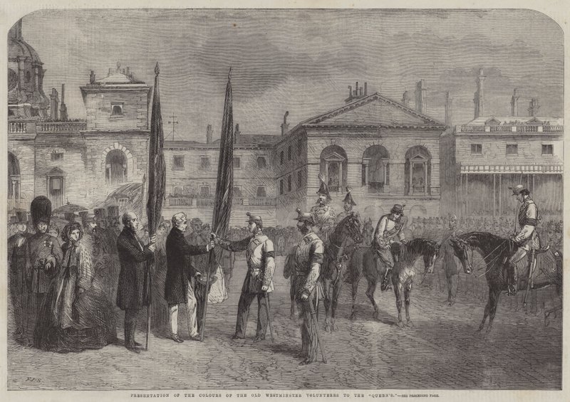 Eski Westminster Gönüllülerinin Renklerinin Kraliçe'ye Sunulması by Frederick John Skill