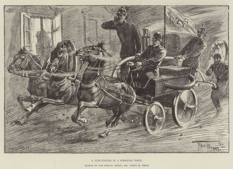 Sibirya Kasabasında Bir İtfaiye by Frederick Pegram