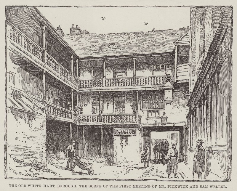 Old White Hart, Borough, Bay Pickwick ve Sam Weller'in İlk Buluşmasının Sahnesi by Frederick George Kitton