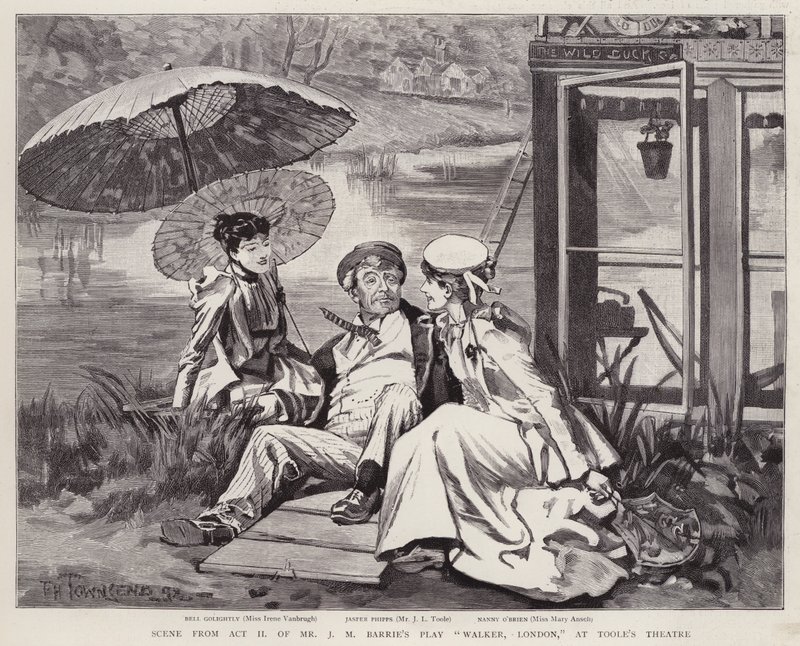 İngiliz aktörler Irene Vanbrugh, John Lawrence Toole ve Mary Ansell, JM Barrie