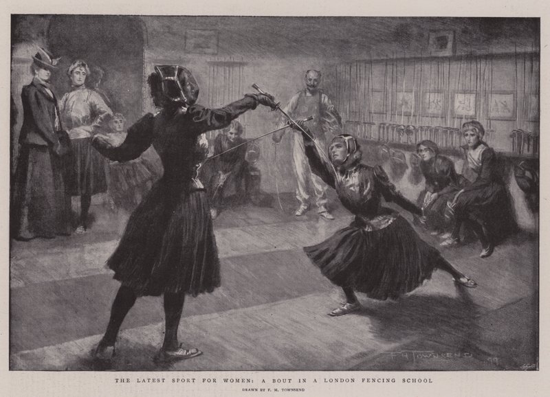 Kadınlar İçin En Yeni Spor, Londra Eskrim Okulunda Bir Maç by Frederick Henry Townsend