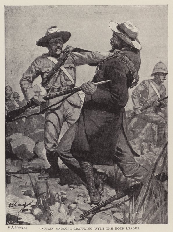 Kaptan Madocks, Boer lideriyle boğuşuyor (lito) by Frederick Judd Waugh