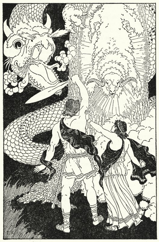 Jason kılıcını çekti ve öne çıktı (lito) by Frederick Richardson