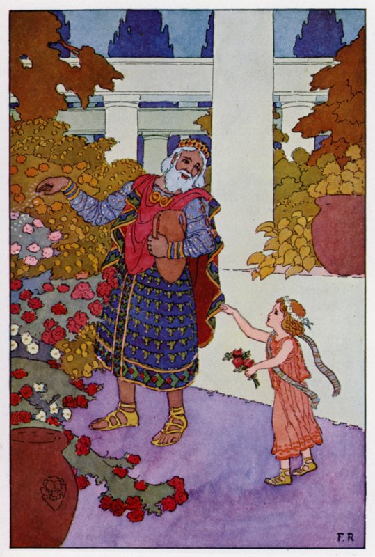 Kral Midas suyun geri kalanını gül çalılarının üzerine serpti (renkli lito) by Frederick Richardson