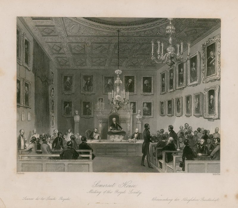 Somerset House, Kraliyet Cemiyeti toplantısı by Frederick William Fairholt