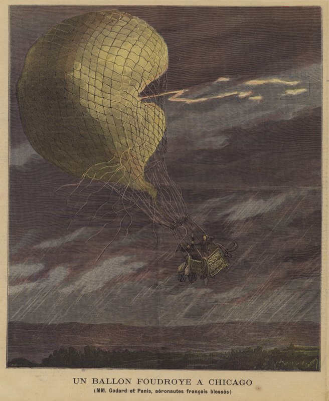 Şikago üzerinde yıldırım çarpmış bir balon by French School