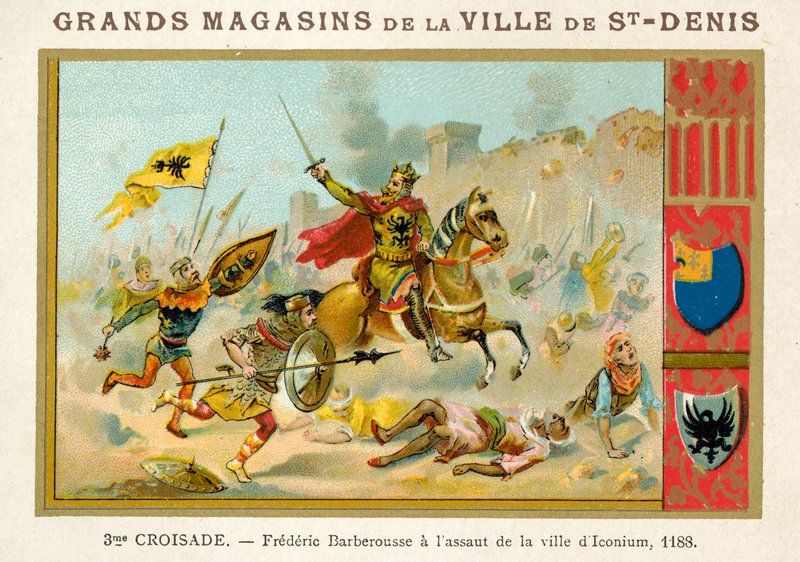 Frederick Barbarossa, Iconium kasabasına yapılan saldırıda, 3. Haçlı Seferi, 1188 by French School