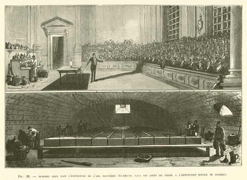 Humphry Davy Kimya Dersinde Aydınlatıcı Voltaik Ark ile Deneyler mi Yapıyor? by French School