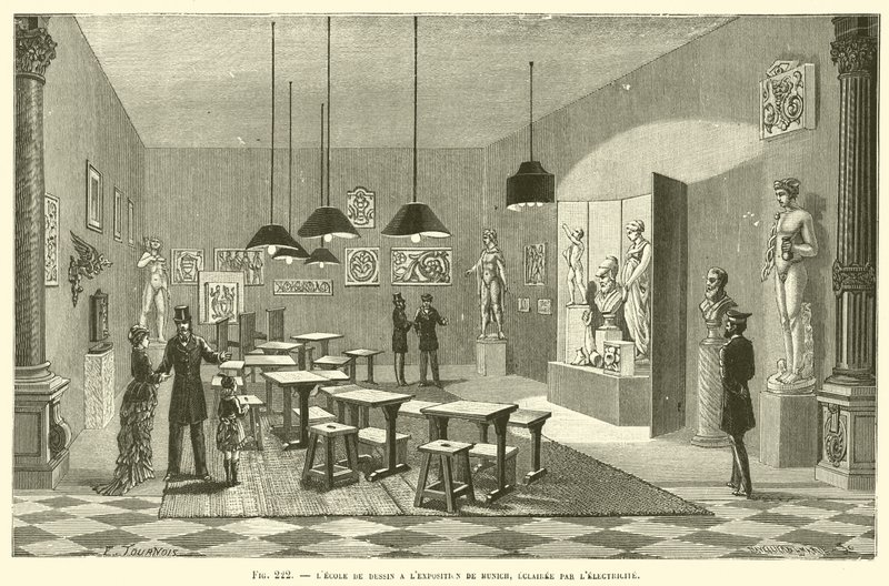 Elektrikle Aydınlatılmış Münih Sergisindeki Çizim Okulu by French School