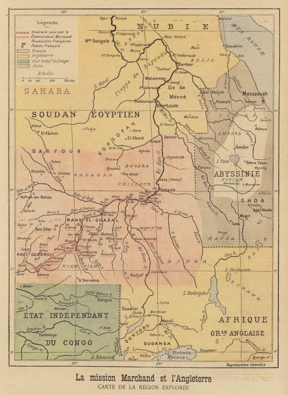 Marchand Expedition tarafından keşfedilen Afrika bölgesinin haritası by French School