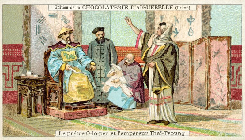 Hıristiyan misyoner Alopen ve İmparator Taizong, Çin by French School