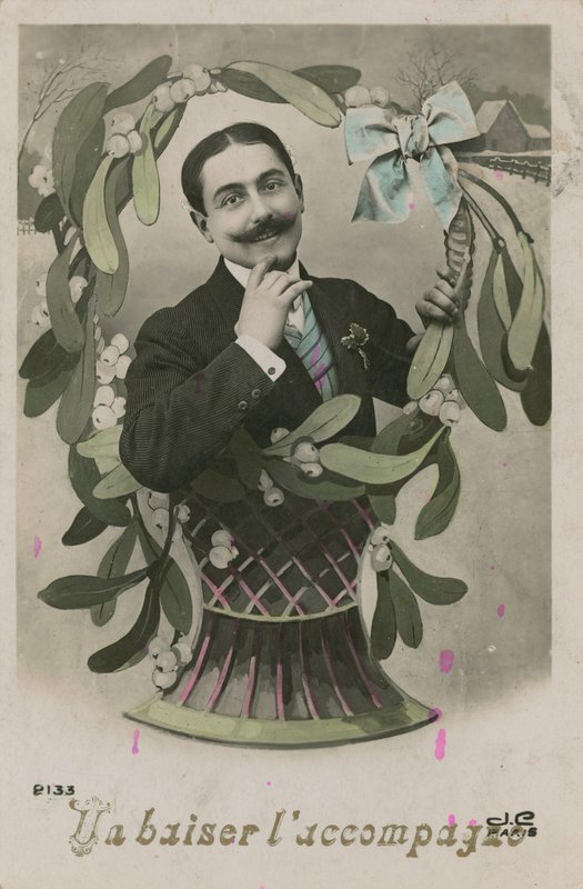 Bir öpücük eşliğinde, 1913'te gönderilen kartpostal (el boyaması fotoğraf) by French Photographer
