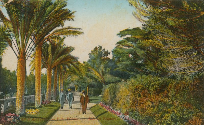 Avuç İçi Sokağı, Villa Eilenroc bahçeleri, Cap dAntibes, Fransa. 1913 yılında gönderilen kartpostal by French Photographer
