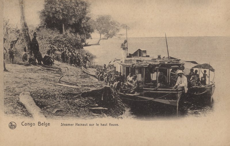 Belçika Kongo, yüksek nehir üzerinde Steamer Hainaut by French Photographer