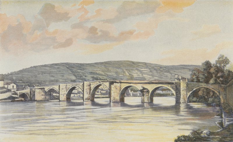 Cahors, Ensemble du Pont Neuf (14. yüzyıl), sağ kıyıda akıntıya karşı alınan görünüm by French Photographer