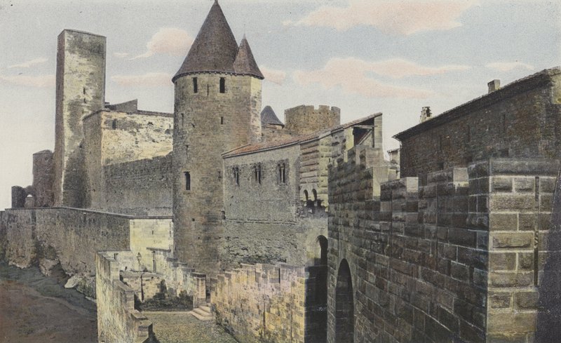 Carcassonne Cite, View O Chemin des remparts, Tour de la Justice (restorasyondan önce) by French Photographer