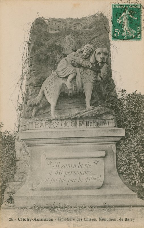 Clichy-Asnieres - Köpekler Mezarlığı. Barry anıtı. 1913 yılında gönderilen kartpostal. by French Photographer