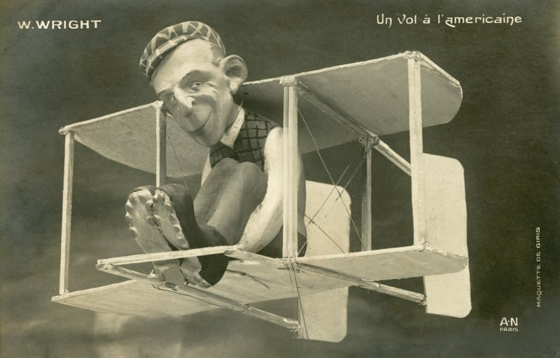 Bir uçakta Wilbur Wright heykelciği (lito) by French Photographer