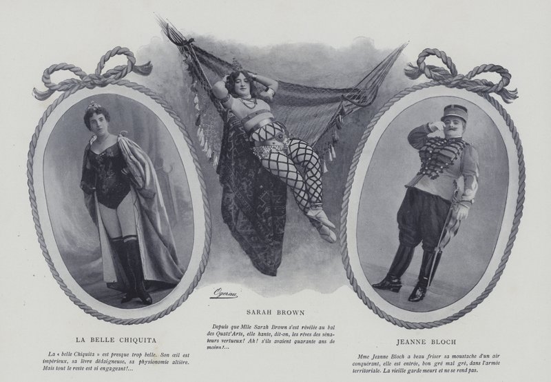 Fransız aktrisler ve şarkıcılar La Belle Chiquita, Sarah Brown ve Jeanne Bloch (s/b fotoğraf) by French Photographer