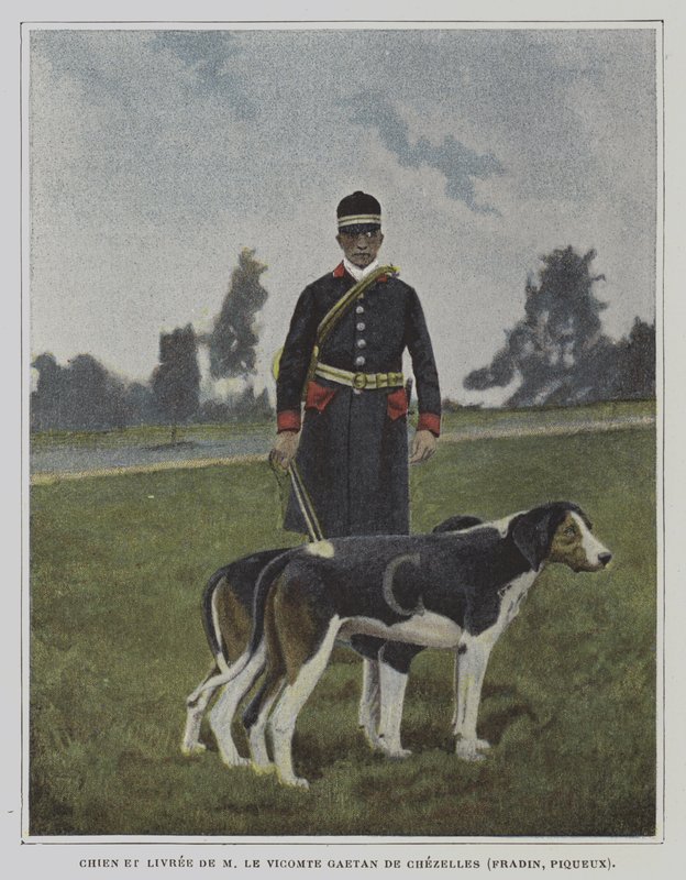 Vicomte Gaetan de Chezelles, Fransa avının üniformalı tazı ve avcısı (renkli fotoğraf) by French Photographer