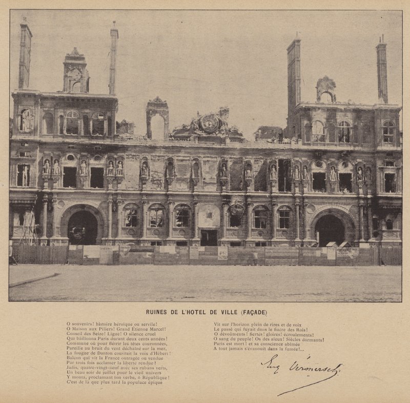 Paris Komünü, Hotel De Ville Harabeleri, Cephe (s/b fotoğraf) by French Photographer